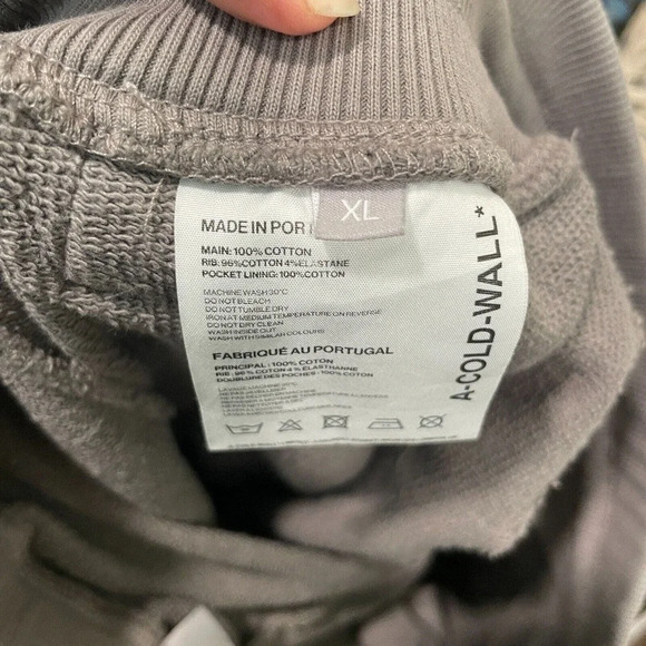A-Cold-Wall Sweatpants Men's XL Gray Solid Logo 100% Cotton Tapered Drawstring - Picture 7 of 10